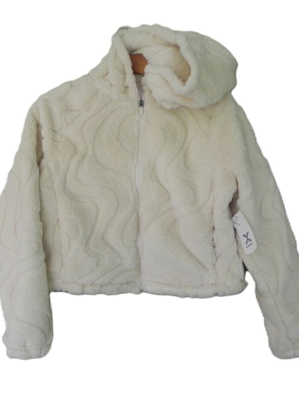 NWT Xersion Girl's Fleece Faux Fur Full Zip Hoodie in Ecru Wave Size XL 16